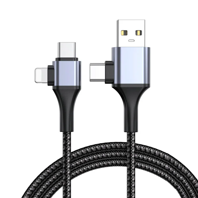 Multifunctional Quick Charging Cale USB Type C 4 in 1 Data Charging Cable with Nylon Braided Jacket for Android iOS Smart Phone