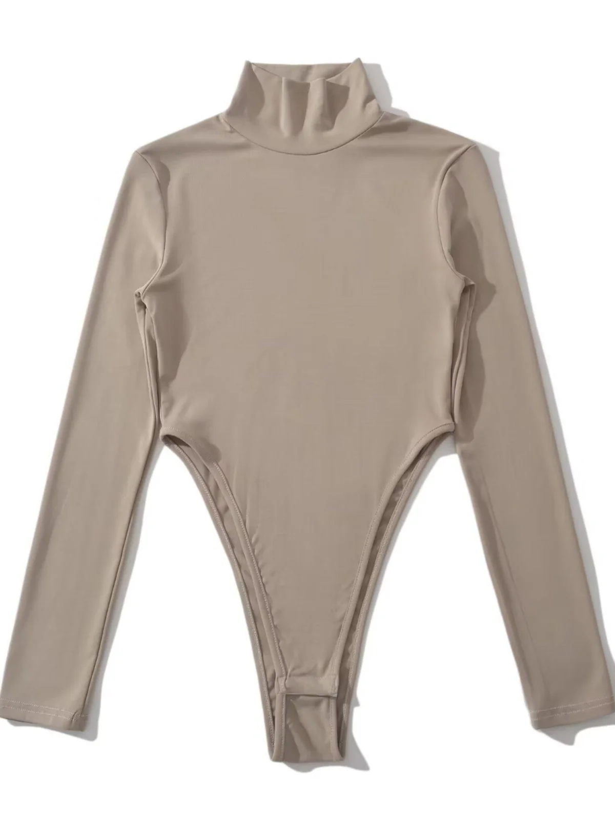 Sexy High Collar Hot Pure Desire High Split  Elastic Tight Top Street Sle Long Sve Cotton Blend Base irt