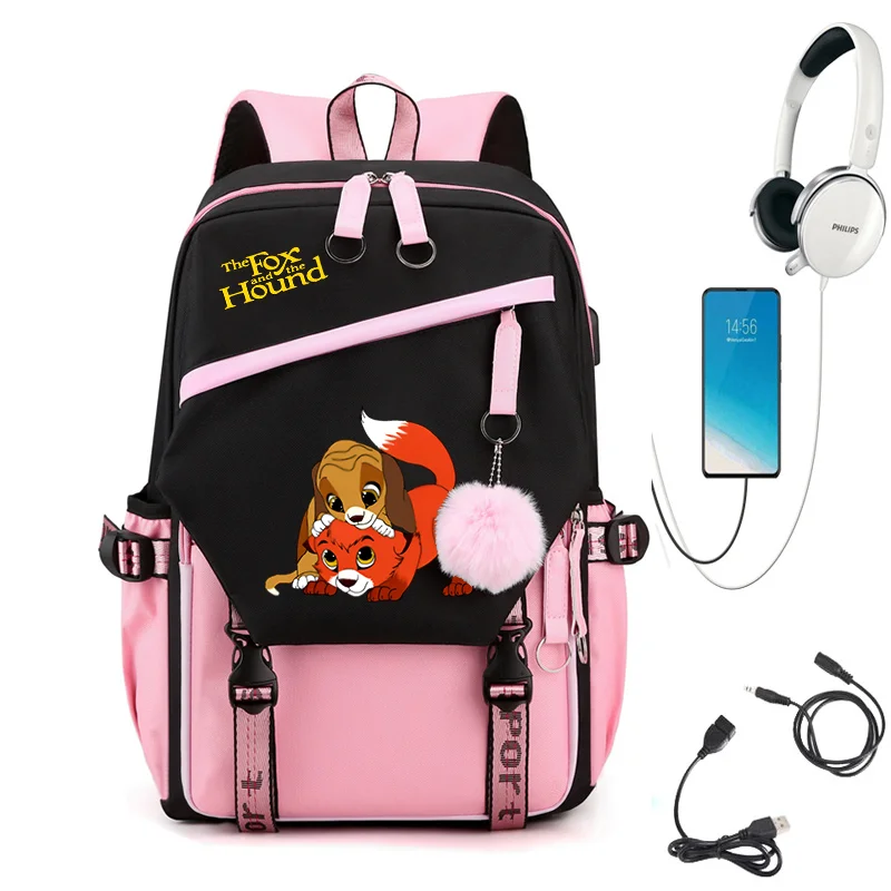 

MINISO Fox and Hound Backpack for Girls Boys Teenager Rucksack Men Women Casual School Bags USB Charging Backpacks