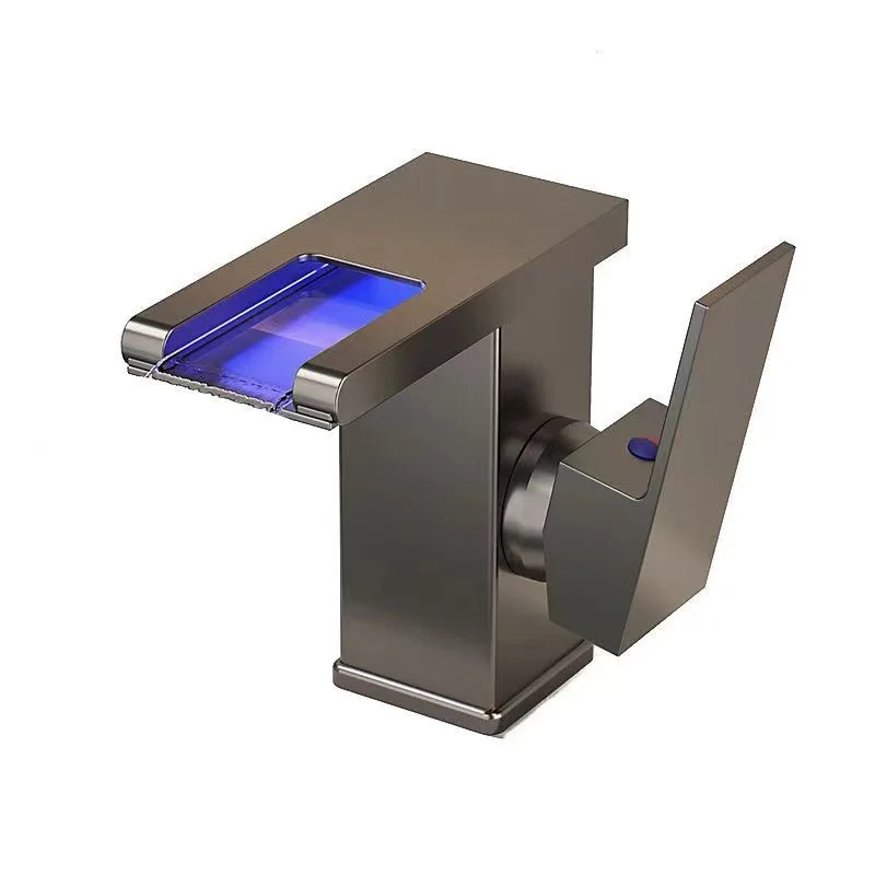 Wastafel Watervalstijl Volledig koperen LED-licht Lichtgevende kraan Badkamer Boven aanrecht Wastafel Huishoudelijke warm- en koudwaterkraan - afbeelding 2