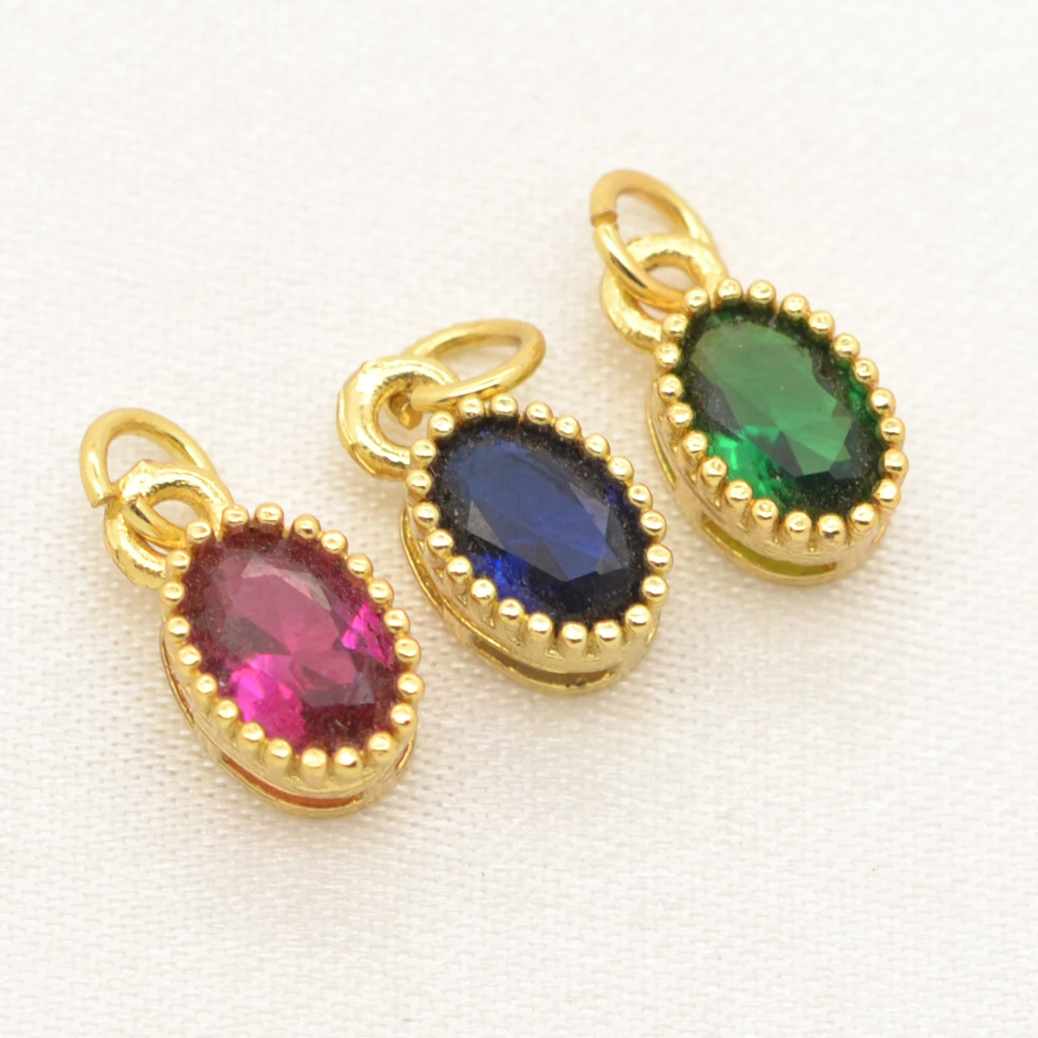 Oval Shape Cubic Zirconia Charms for Women's Necklace Earrings Making Material Gold Color Edged Crystal Pendant Fine Jewelry