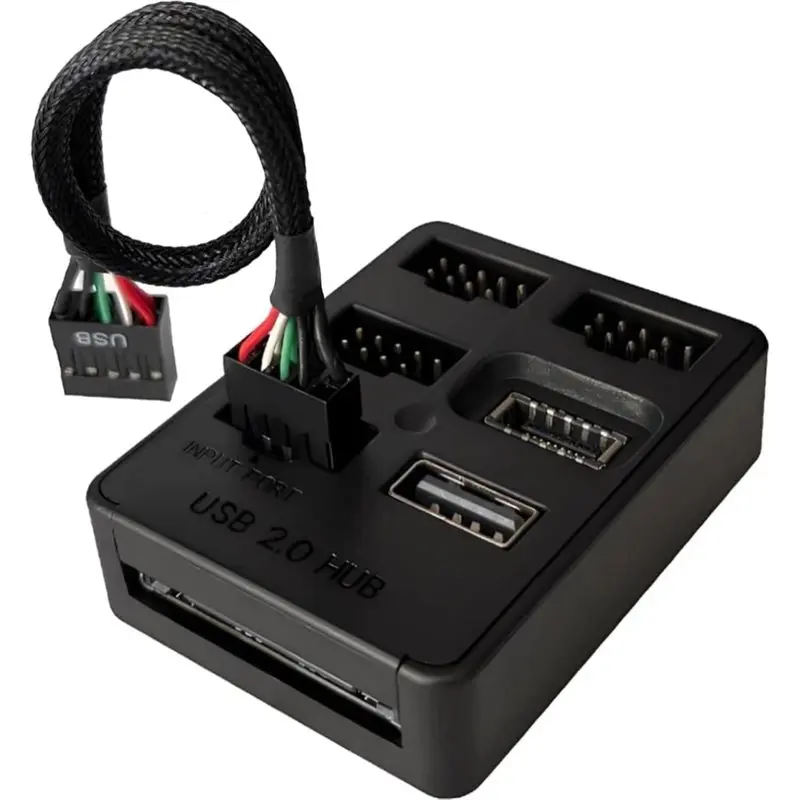 new--Internal USB 2.0 Hub-Multi Port-5 Ports-Motherboard USB Splitter 9Pin USB 2.0 Header Adapter