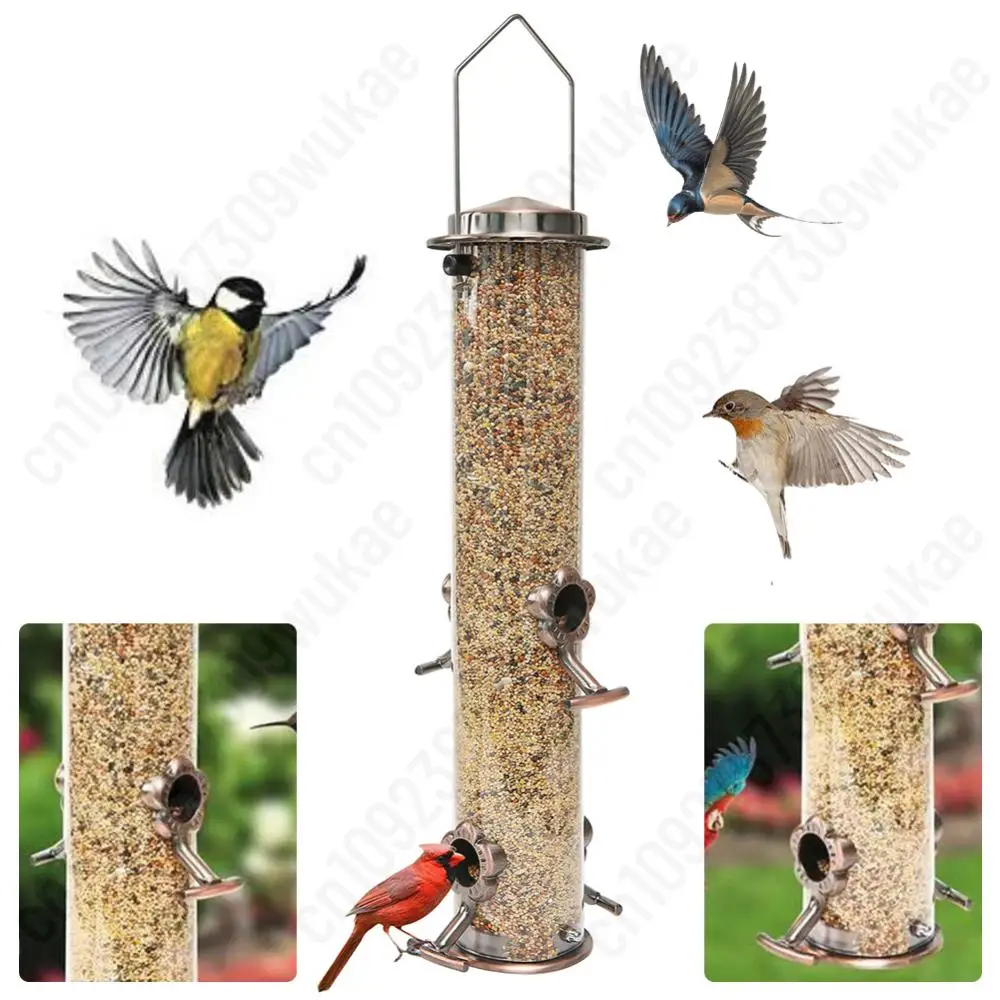 Wild Bird Feeder with 4 Feeding Ports Tube Shape Bird Feeder Weather Resistant Wild Bird Hanging Feeder For Courtyard Lawn Birds