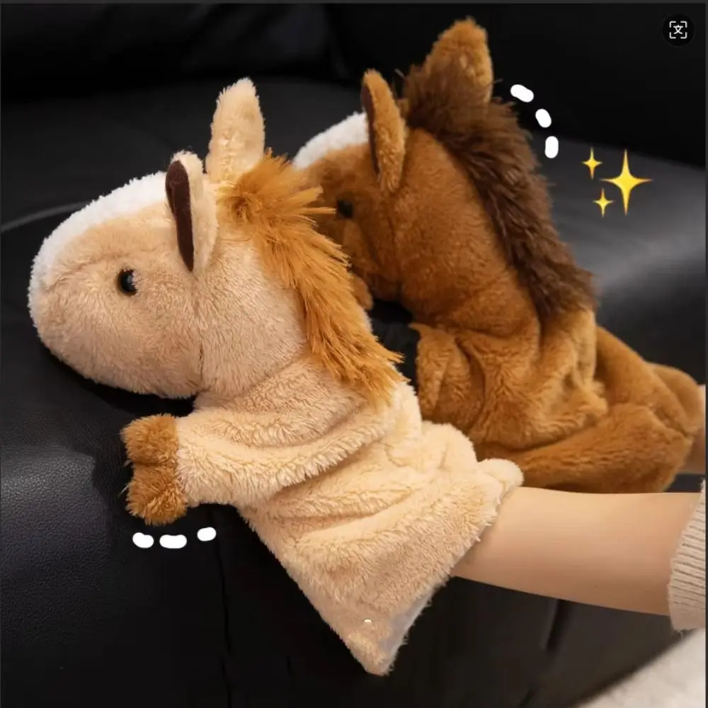 Burattino a mano a forma di cavallo per racconti, simulazione per l'educazione precoce, burattino da dito per storie, giocattolo in peluche morbido da 25 cm