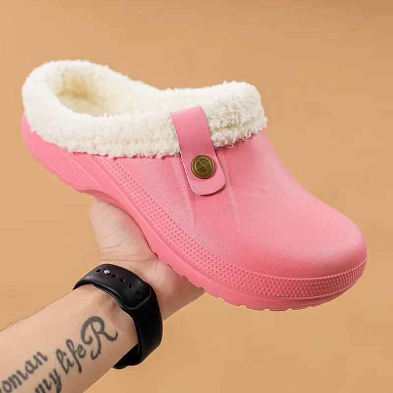 Waterproof Mule Clogs women Slippers Warm Unisex Fur Slippers House Room Slippers Trend Indoor Floor Shoes Slides For Women