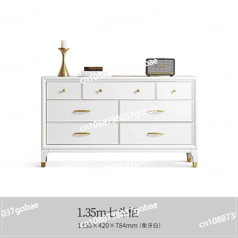 Solid Wood White 7-Drawer Cabinet Living Room Bedroom Storage Cabinet Cabinet Drawer Wall