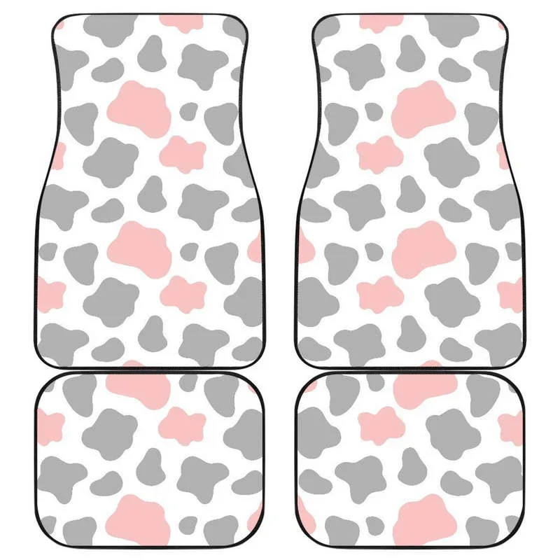 Pink Grey And White Cow Print Front and Back Car Floor Mats    Heavy Carpet Front and Rear Full Set 4PCs Pack