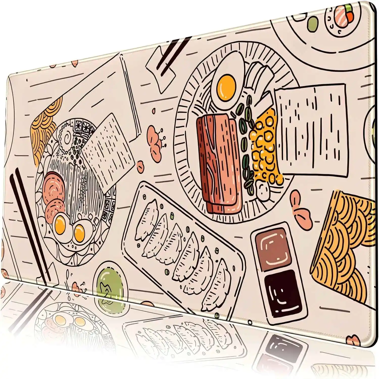 1pc Japanese Sushi Ramen Food Table Mat Beige Mouse Pad Multi-Size Non-Slip Stitched Edge Computer Keyboard Desk Mat For Office