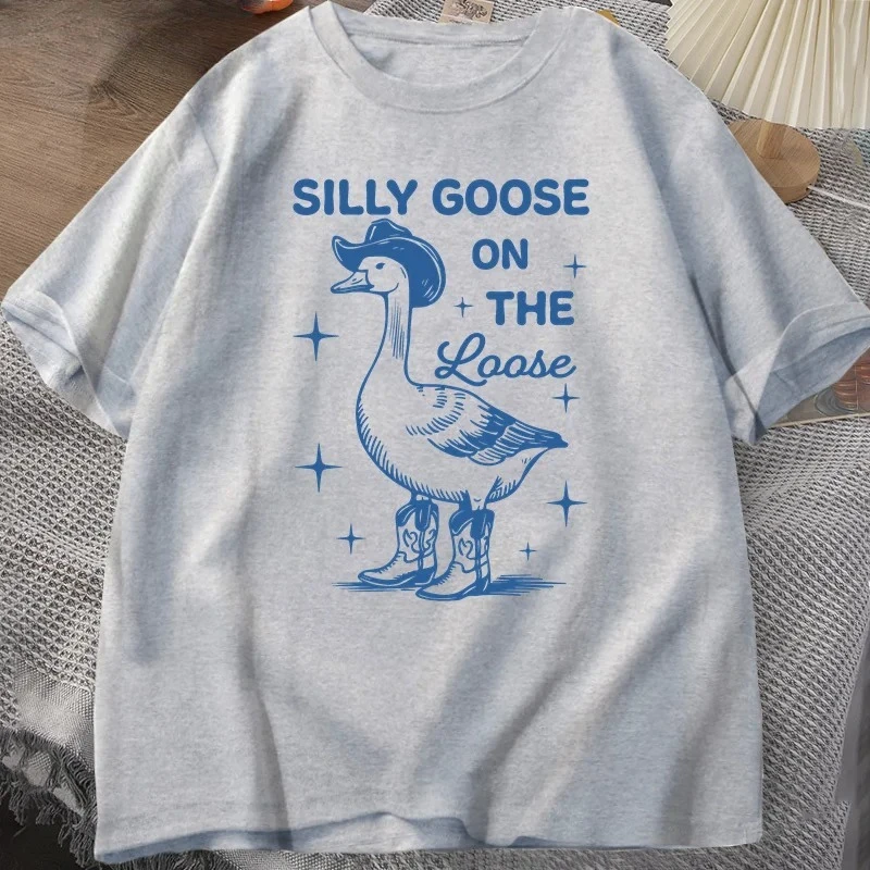愚かなガチョウのルーズ Tシャツ女性のためのおかしいカウガールウエスタン Tシャツファッションラウンドネックグラフィック夏の Tシャツ服