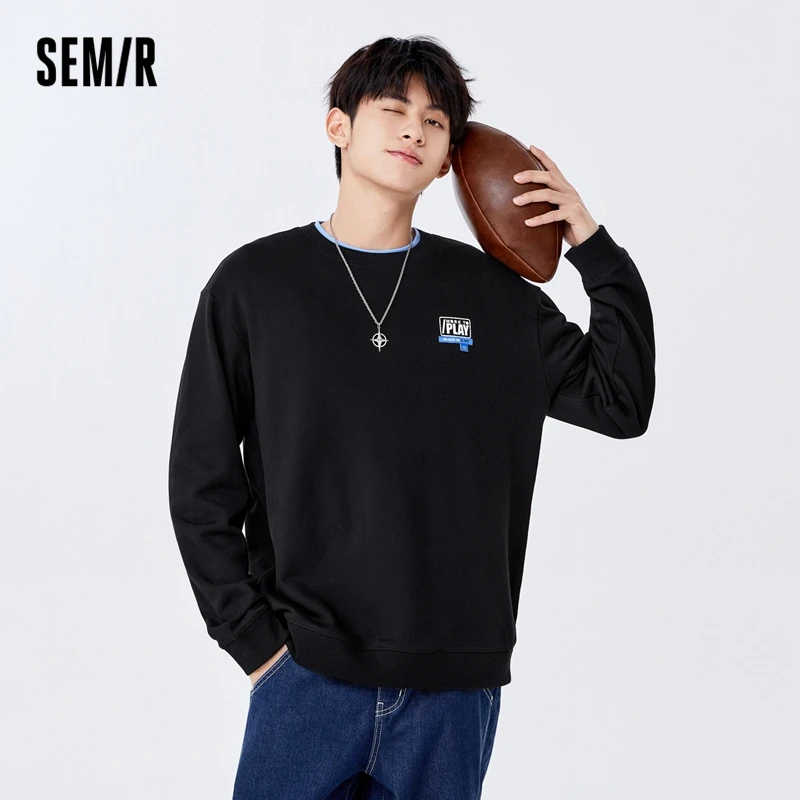 

Semir Sweatshirt Men Basic Simple 2022 Spring New Fashion Fall Shoulder Loose Black Round Neck Knitted Top Trendy