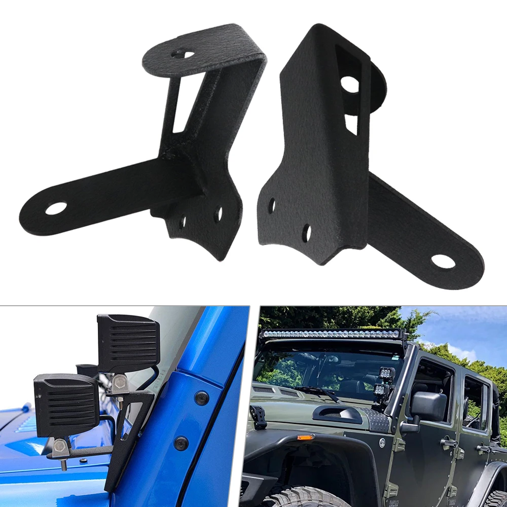 A-Pillar Spotlight Brackets For 2007-2018 Jeep Wrangler JK/JKU Windshield LED Work Lights Mounts Kits WILL NOT Block the Wipers