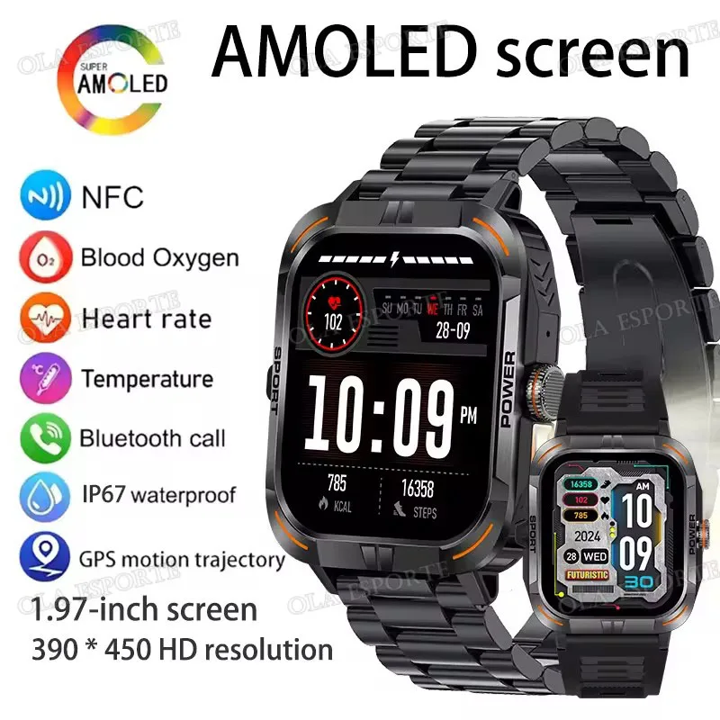 

2025 Smartwatch Military Outdoor Sports Watches For Man Woman LED Flashlight Health Monitoring 1.97 inch Bluetooth Watches New