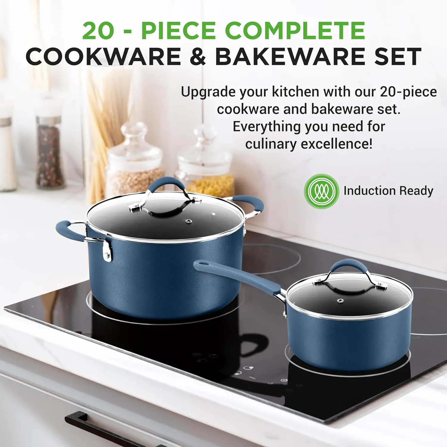 Durable Non-Stick Pots and Pans with Bakeware Set, Compatible with Any Cooktop, Easy Clean, Cool-Touch Handles