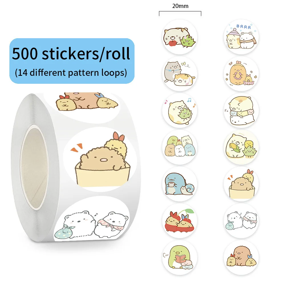 500 stks/rol Hoek Schepsel Afdichting Sticker Grappige Cartoon Roll Decal DIY Bagage Telefoon Gitaar Cup Plakboek Waterdichte Sticker