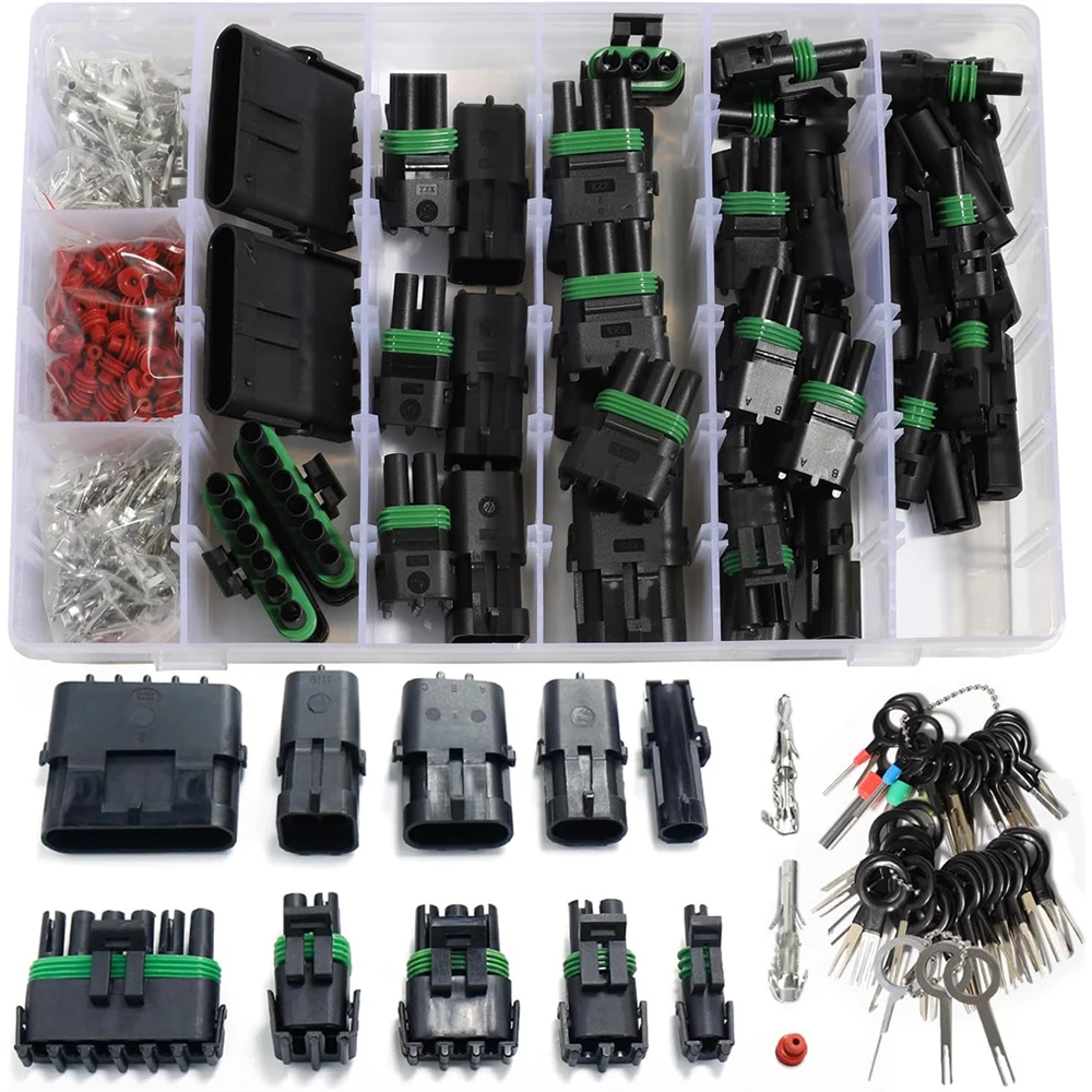 

258Pcs Waterproof Car Electrical Connectors 1/2/3/4/6 Male&Female Pin 22-14AWG Wire Harness Plug Connector Terminals Plug Kit