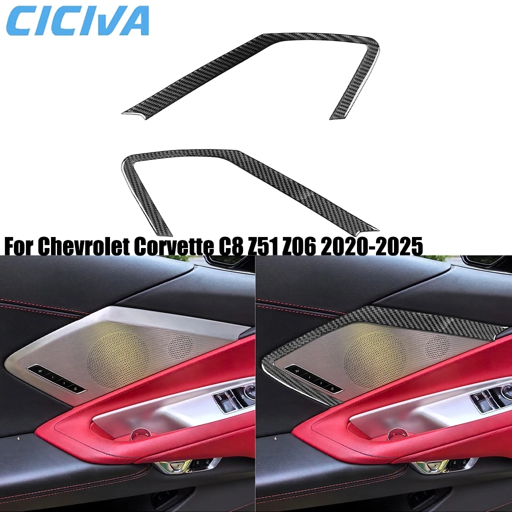 

For Chevrolet Corvette C8 Z51 Z06 2020-2025 Carbon Fiber Door Stereo Horn Decoration Interior Cover Stickers Car Accessories