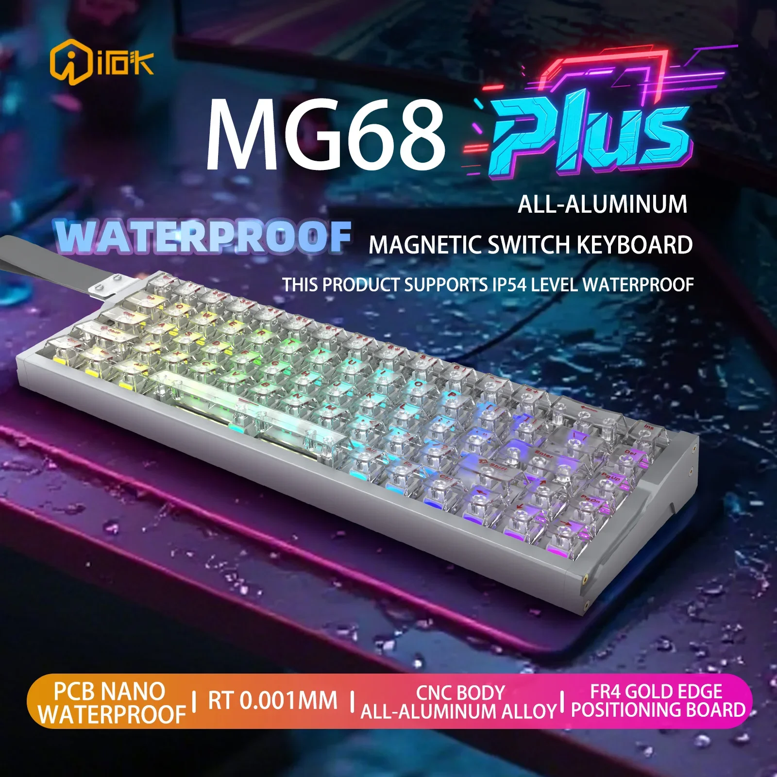 

IROK MG68 PRO 8K Магнитный переключатель Игровая механическая клавиатура 0,001 мм Быстрый триггер Горячая замена/SOCD/Wried/Wireless/Bt/водонепроницаемый
