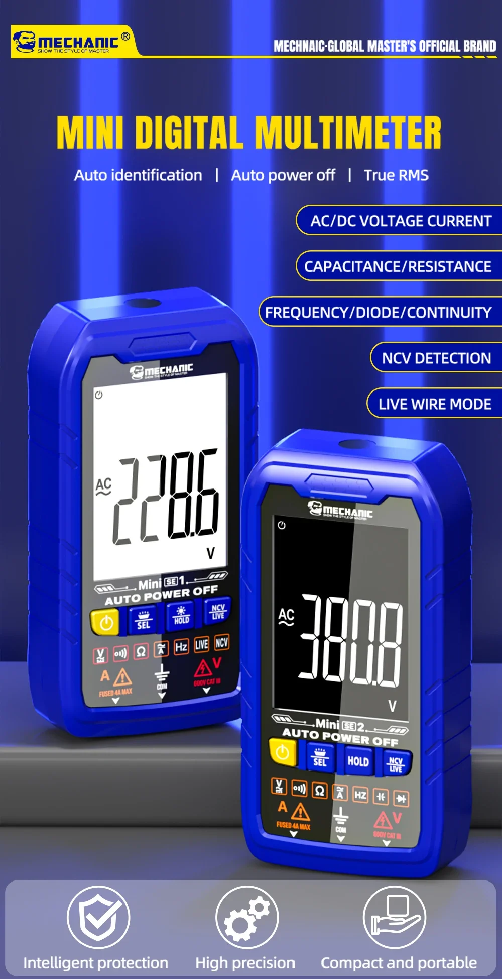 

Мини-цифровой мультиметр MECHANIC Pro, универсальный высокоточный тестер истинного среднеквадратичного значения переменного/постоянного тока, напряжения и тока, обнаружение непрерывности NCV