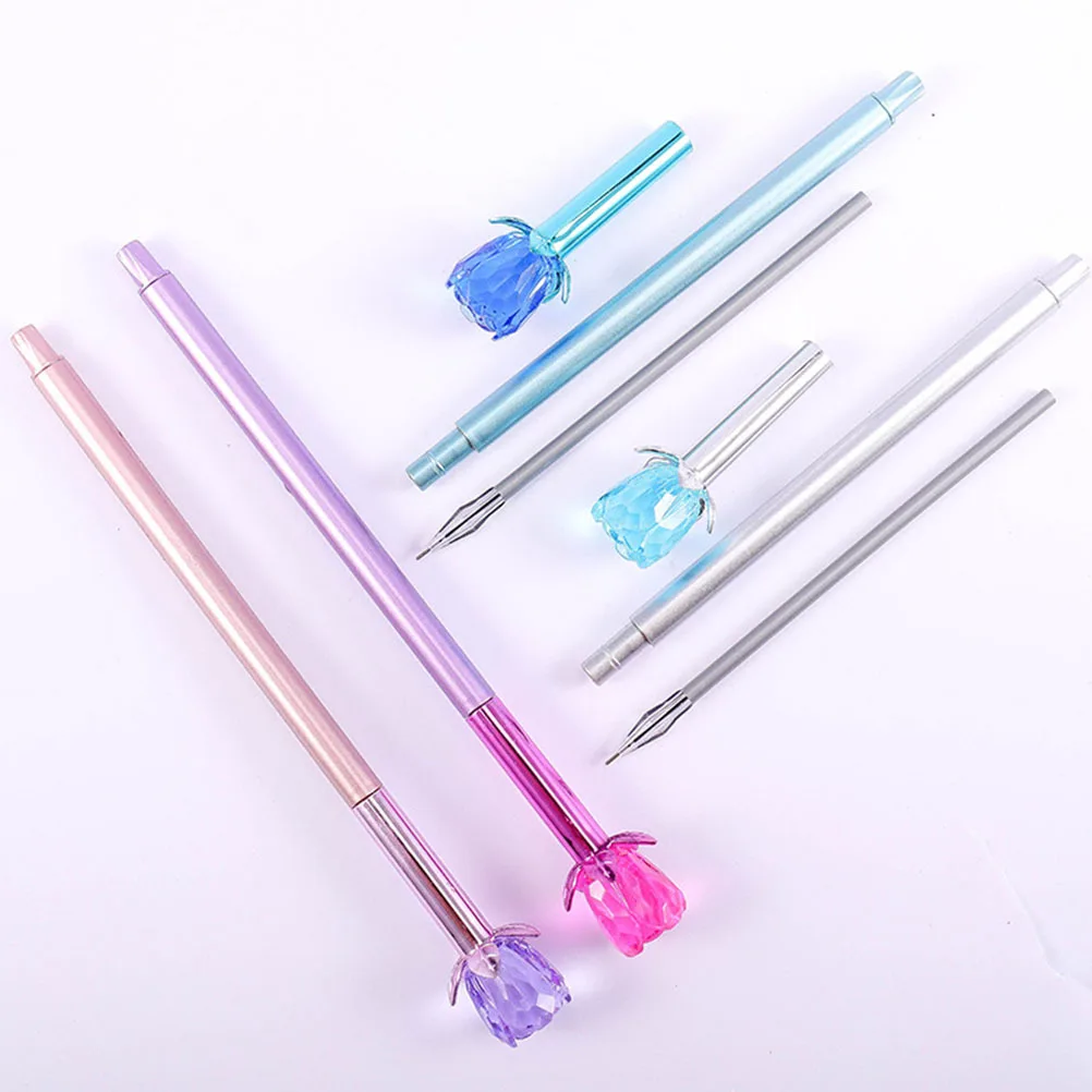 

5Pcs Creative Diamond Gel Pens Black Refill Smooth Writing Stationery Pen for Student Signature Portable Rose Design Pen