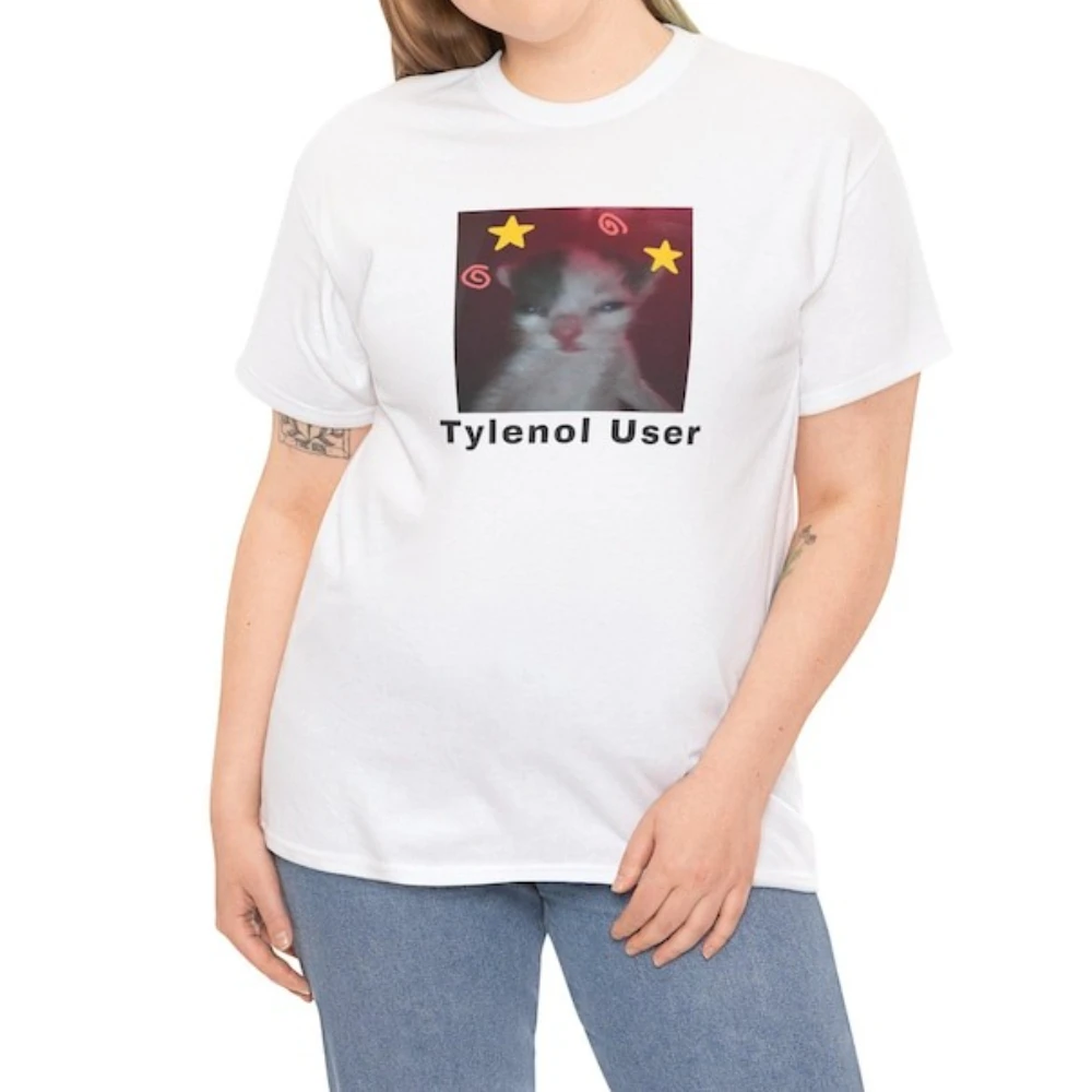 

Футболка Tylenol User, забавная футболка с принтом Meme Cat, футболка с аутизмом Y2K, стиль Харадзюку для мужчин и женщин, повседневная модная уличная одежда