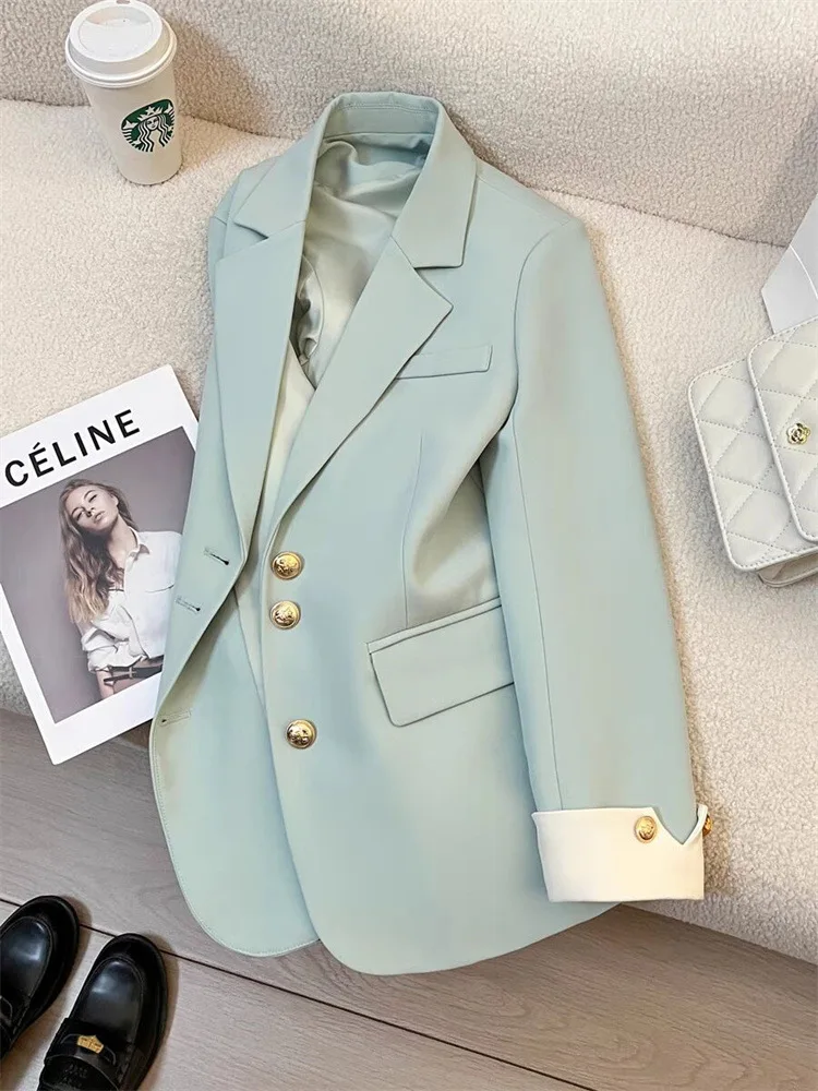 Elegant Women's Blazer Coat Fashion Stand Up Collar Long Sleeve Female Coats Spring Autumn Fashion Loose Office Lady Outwear