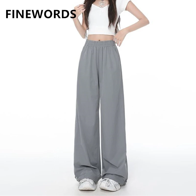 

FINEWORDS винтажные повседневные брюки с высокой талией женские корейские уличные брюки Easymatch свободные широкие брюки