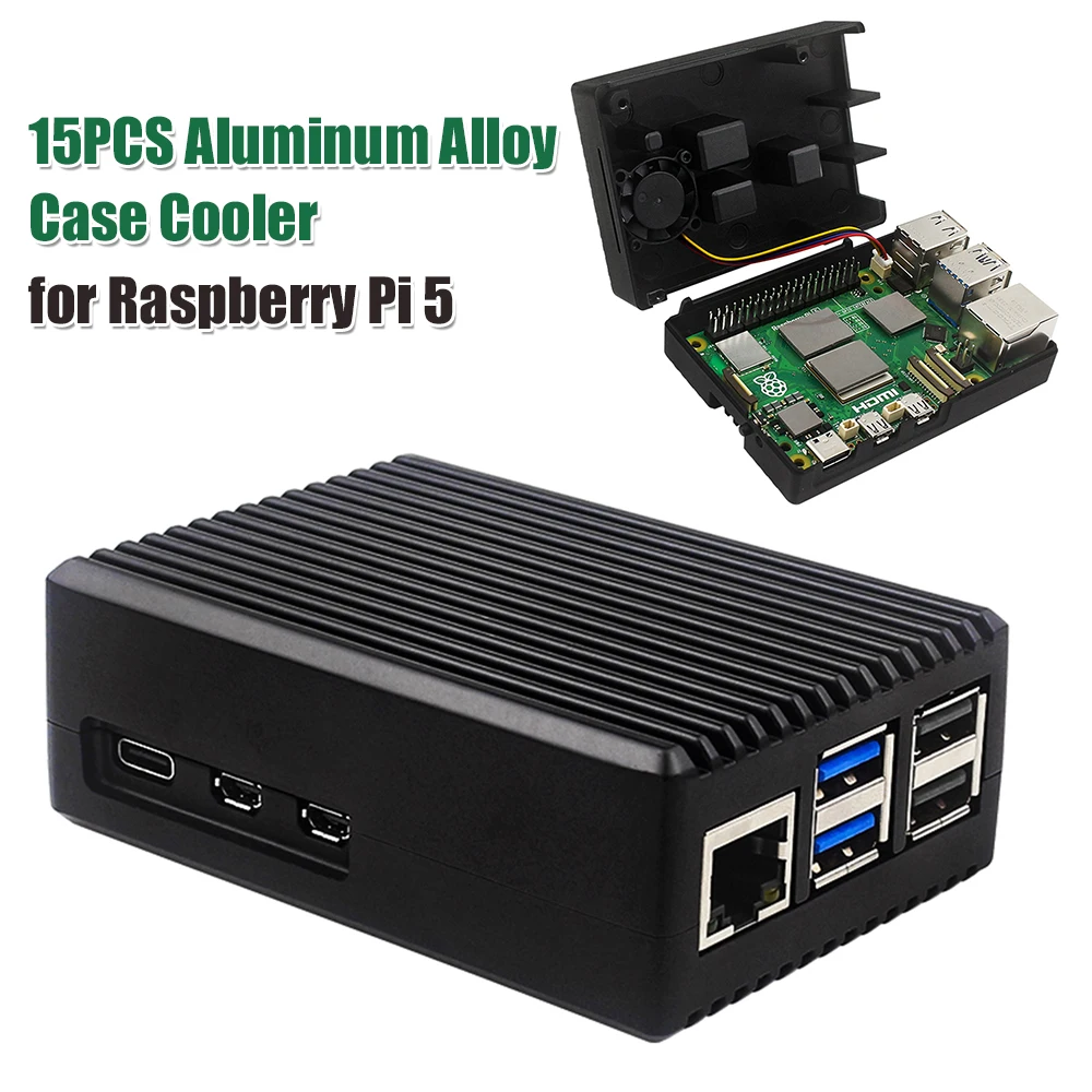 

Metal Cooling Enclosure Aluminum Alloy Case for Raspberry Pi 5 5B Active Cooler Heatsink Fan EMI Shielding Case for Raspberry Pi