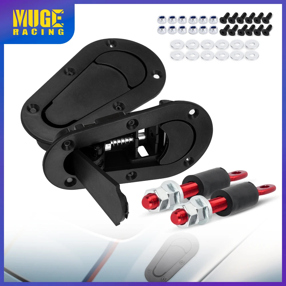 MUGE-2Pcs Universal Racing Car Flush Mount Quick Release Hood Latch Pin No Key Locking Kit Black ENL031