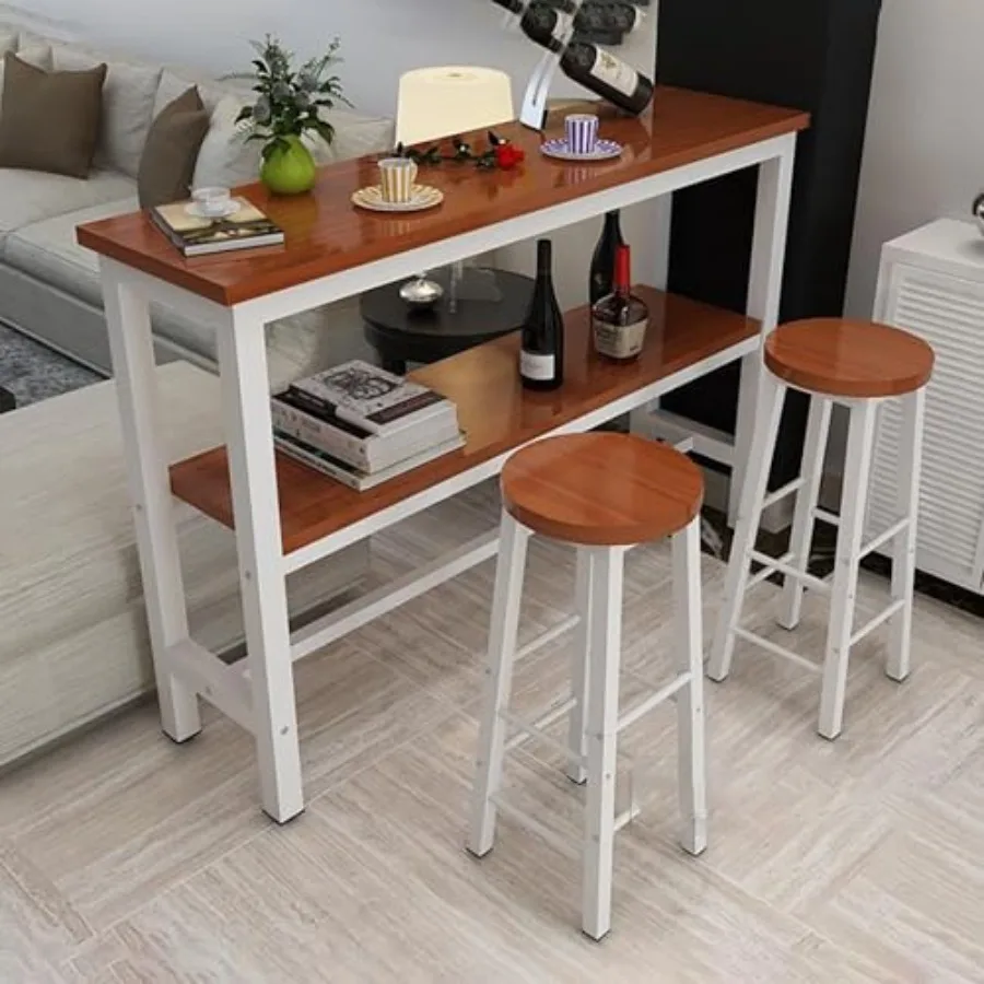 

Pub Table Set Wood Rectangle Bar Table Narrow Side Table Chairs for Restaurant Bistro Cafe Kitchen