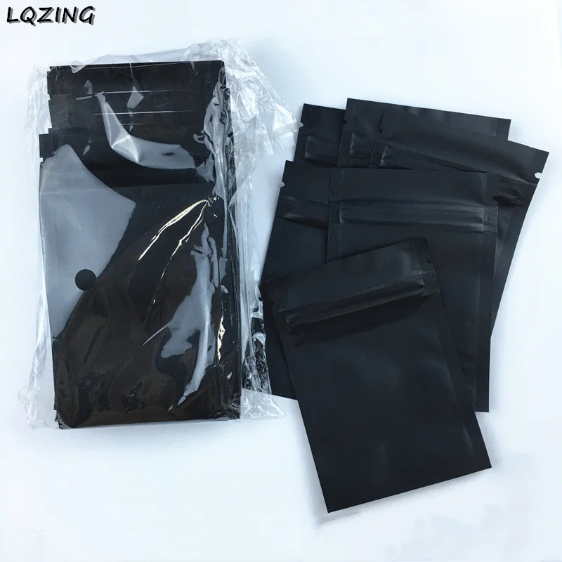 Small Matte Black Foil Bags With zipper Resealable Smell Proof Food Mylar Pouches Storage Coffee Bean Tea Powder Packaging Bag