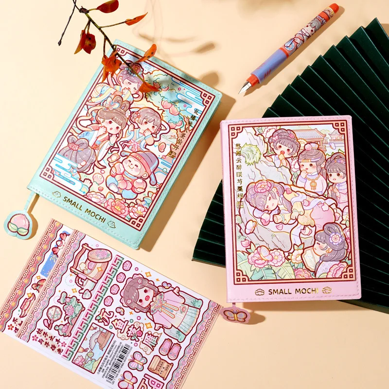 161pcs Notebooks Small mochi PU Notepad Cute Sweet Grils Gift box book diary plan notepad sequin notebook diary