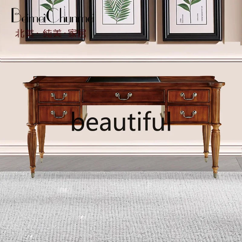 

New Traditional American classic desk all solid wood 1.6 meters brown writing desk study home computer desk