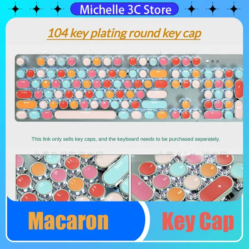 

Mechanical Keyboard Keycap Retro Punk Plated Round Transparent Character XDA High Lipstick Macaron Color 104 Keys Game Girl Gift