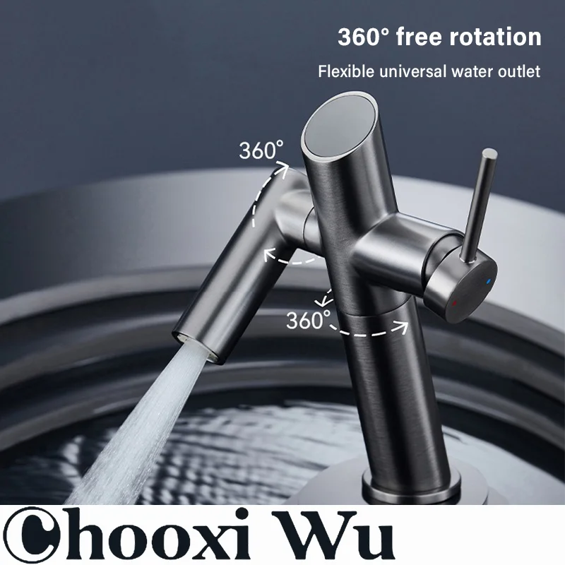 صنبور حوض للحمام مصنوع بالكامل، معالجة سطحية مطلية بالماء، قلب صمام سيراميك، تحكم مزدوج ساخن وبارد، 360 درجة °   دوران #5