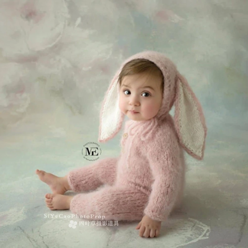 Newborn fuzzy bunny romper for baby photography props,pink rabbit for photo clothes