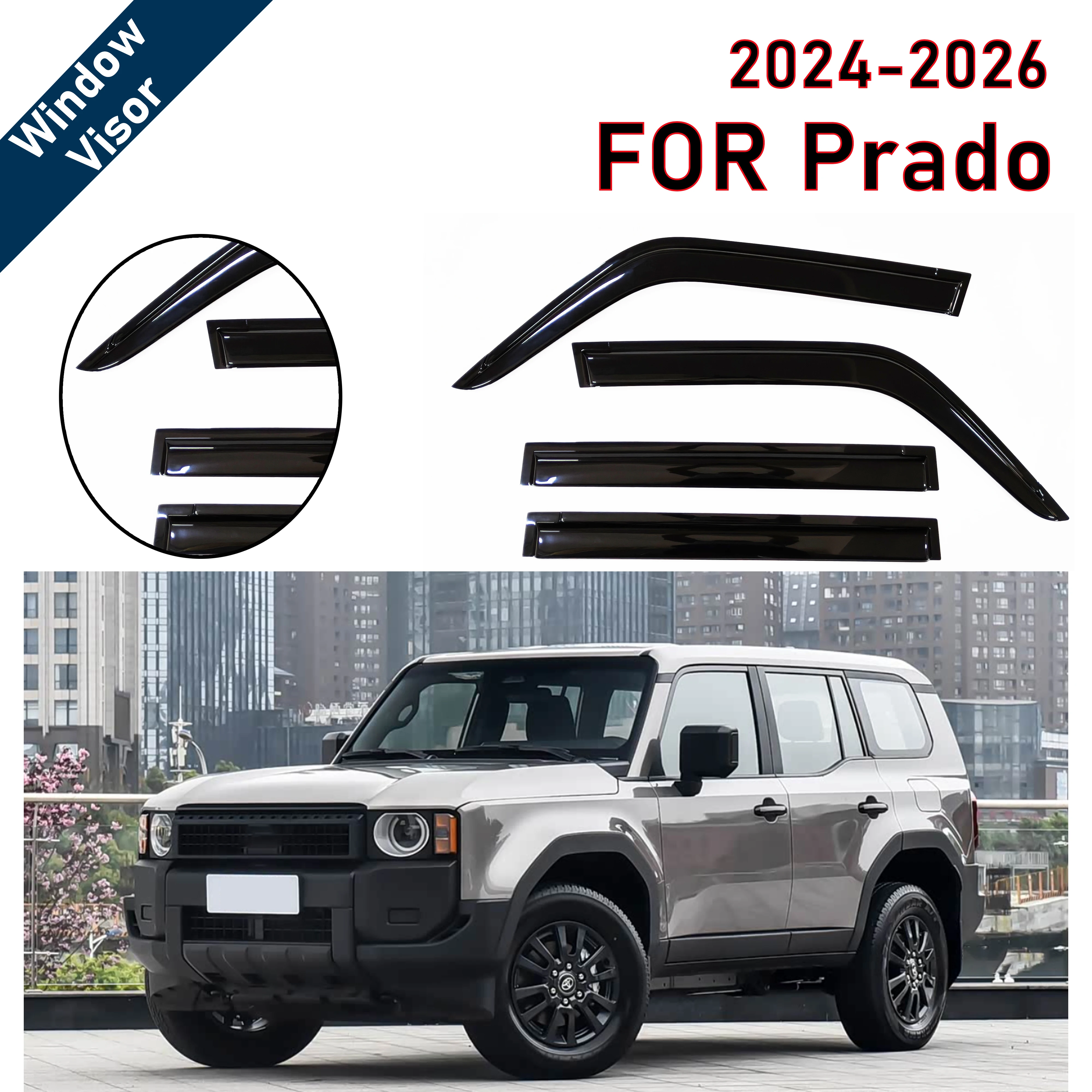 

Дефлекторы окон для Toyota Prado 2024-2026 | 4 шт. ветровых дефлекторов для защиты от дождя | Аксессуар для защиты автомобиля от непогоды