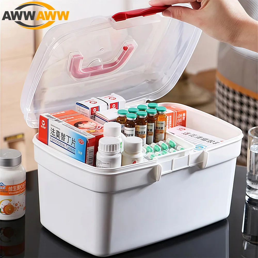 1PCS 2-Tier Medicine Organizer - Portable Medicine Cabinet with Handle, Empty First Aid Kit for Home