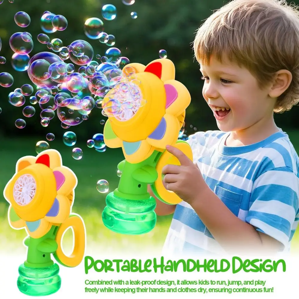 Rechargeable Sunflower Bubble Machine Fun Swing Dance with Light Automatic Flower Bubble Toy Bubble Maker Blower Kids Toddlers