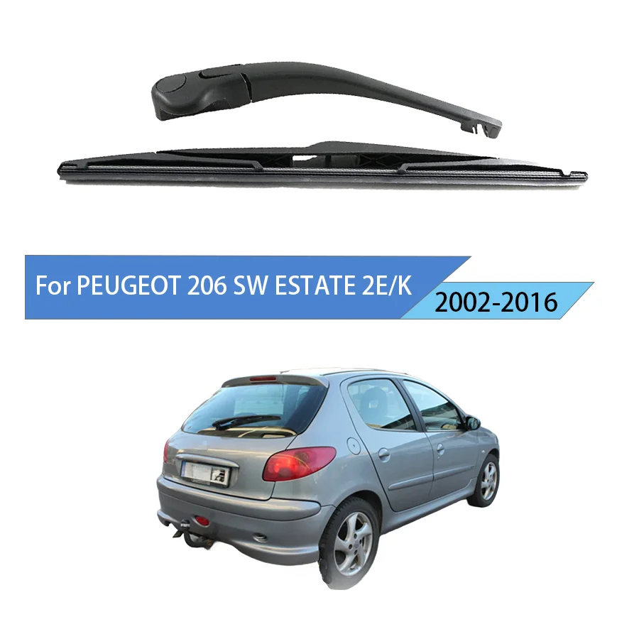 Parabrisas trasero para PEUGEOT 206 SW ESTATE 2E/K 2002-2016, juego de brazo y limpiaparabrisas trasero