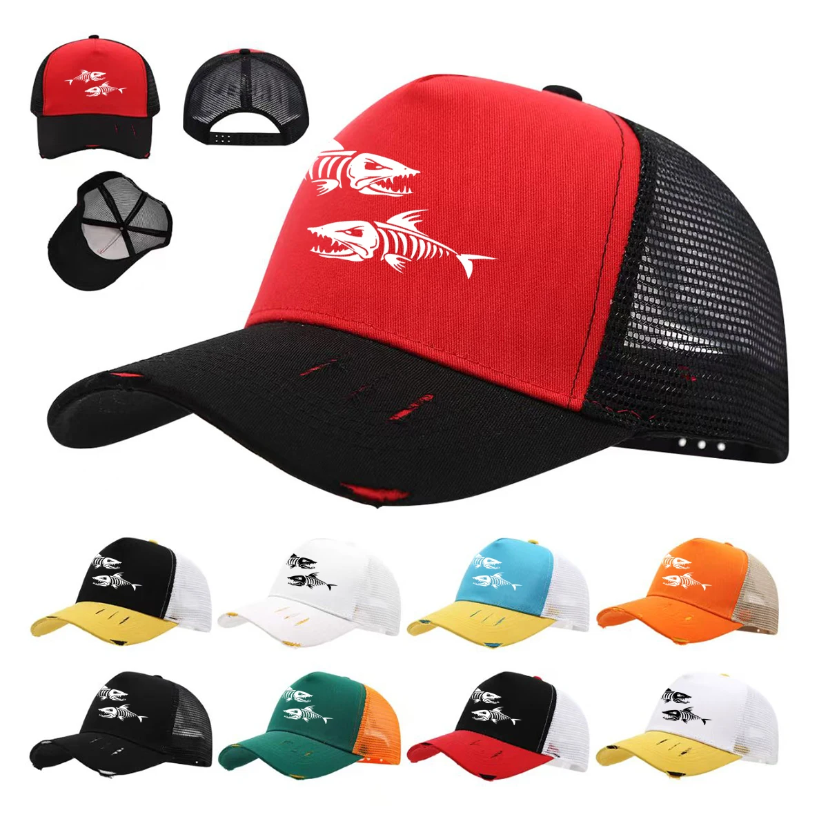 Unisex Adjustable Baseball Cap With 'Fishing' Pattern Print Design, Breathable Mesh Structure And Comfortable Fabric,Sports Hat