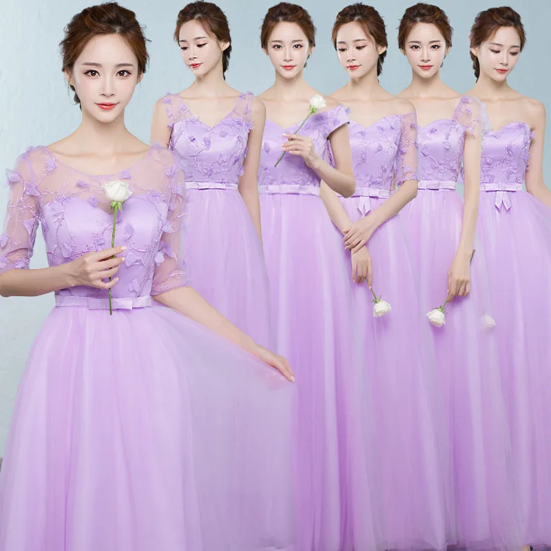 Reject Return 2024 Purple Lilac Bridemsiad Dress With Sleeves Princess Appliques Lace Up Performance Party Prom Dress