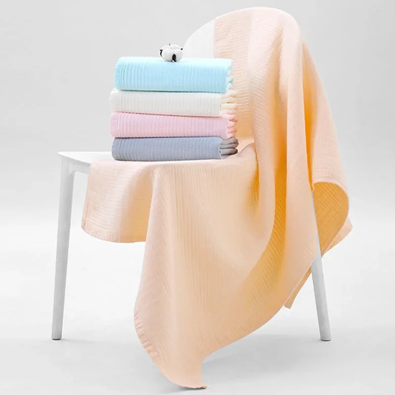 Household Pure Cotton Bath Towel for Adult Couple Gauze Large Towel 70x140cm Solid Color Quick-drying Beach Bathroom Wrap