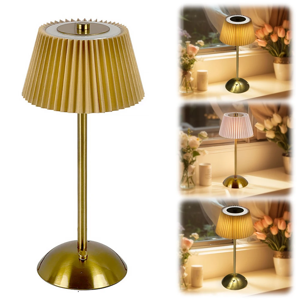 Piccola lampada da tavolo pieghettata lampada da comodino ricaricabile USB lampada da scrivania senza fili per camera da letto soggiorno Home Office Decor