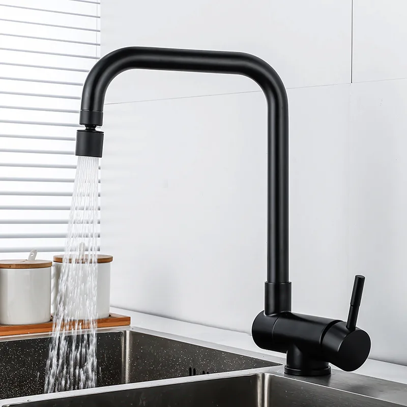 Inner Window Kitchen Faucet Rotating Folding Down Hot Cold Water  Mixer Tap Black Stainless Steel Sink Tap Stream Sprayer Head