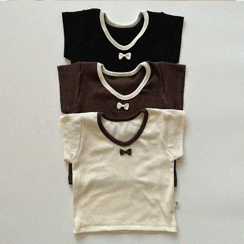 

2024 Summer Clothes Baby T-Shirt Cute Bow Baby Girls Short Sleeve Top Cotton Toddler Casual Tees 0-3Y Kids All Match Tshirts