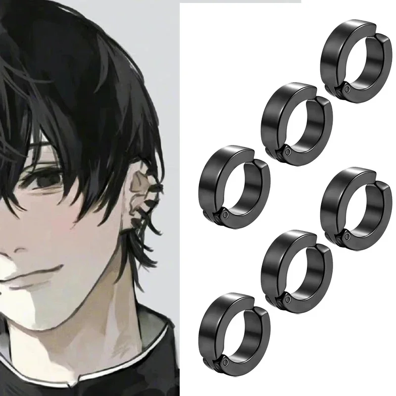1/2/3/4/5/6Pcs Ear Clip Earrings Women Men Punk Black No Pierced Fake Ear Circle New Pop Jewelry