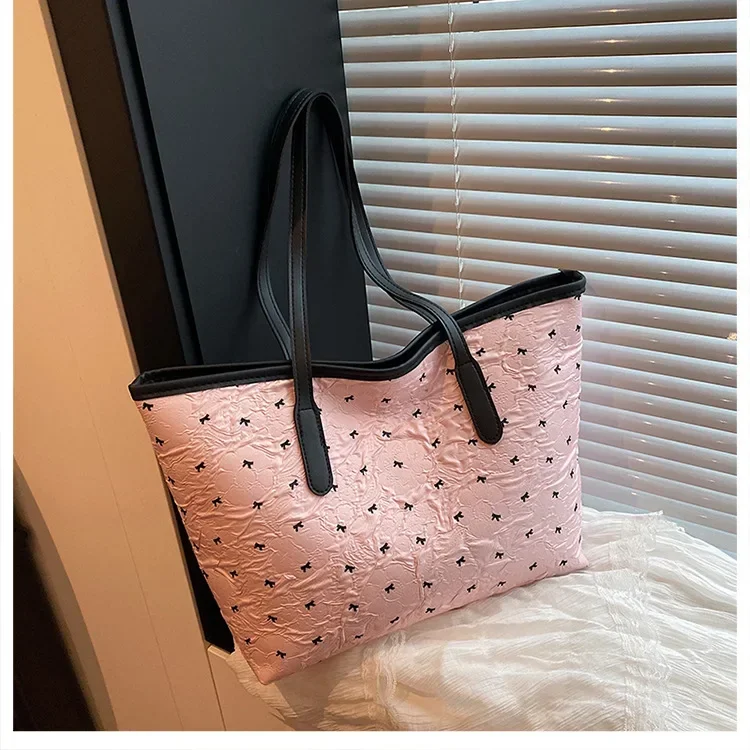 Sommerliche, farbenfrohe Tragetasche mit Schleife für Damen, große Kapazität, trendige, vielseitige Hand- und Schultertasche, ideal für Pendler, Alltag und Freizeit. – Detail 22