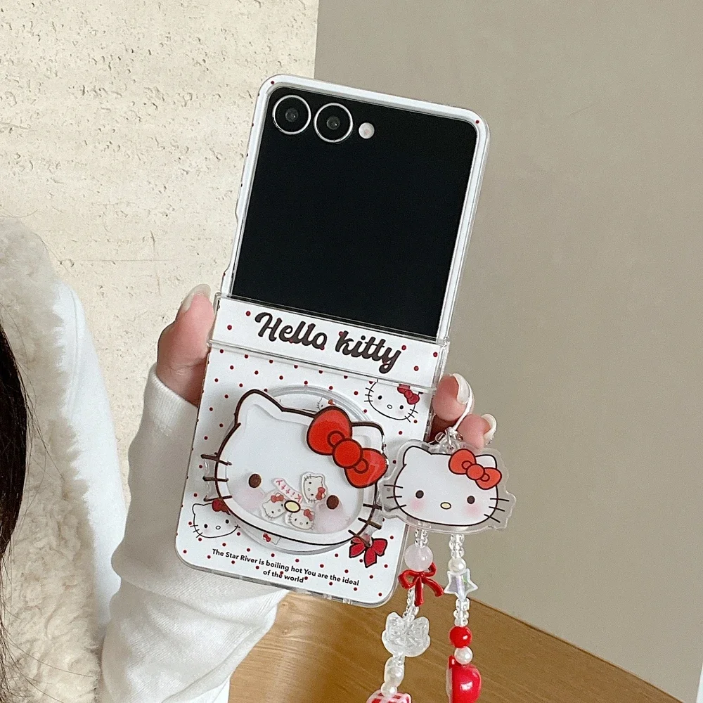 

Cute Cartoon Sanrio Hello Kitty Magnetic Grip Holder Magsafe Wireless Charge Phone Case For Samsung Galaxy Z Flip 7 6 5 4 Cover