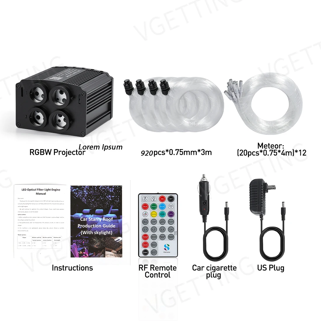 4 Poort 32 W Twinkle RGBW Meteor Starlight Headliner Ster Plafondlamp 860 stks Glasvezel Voor Auto Thuis APP & RF Afstandsbediening Sterrenhemel Dak