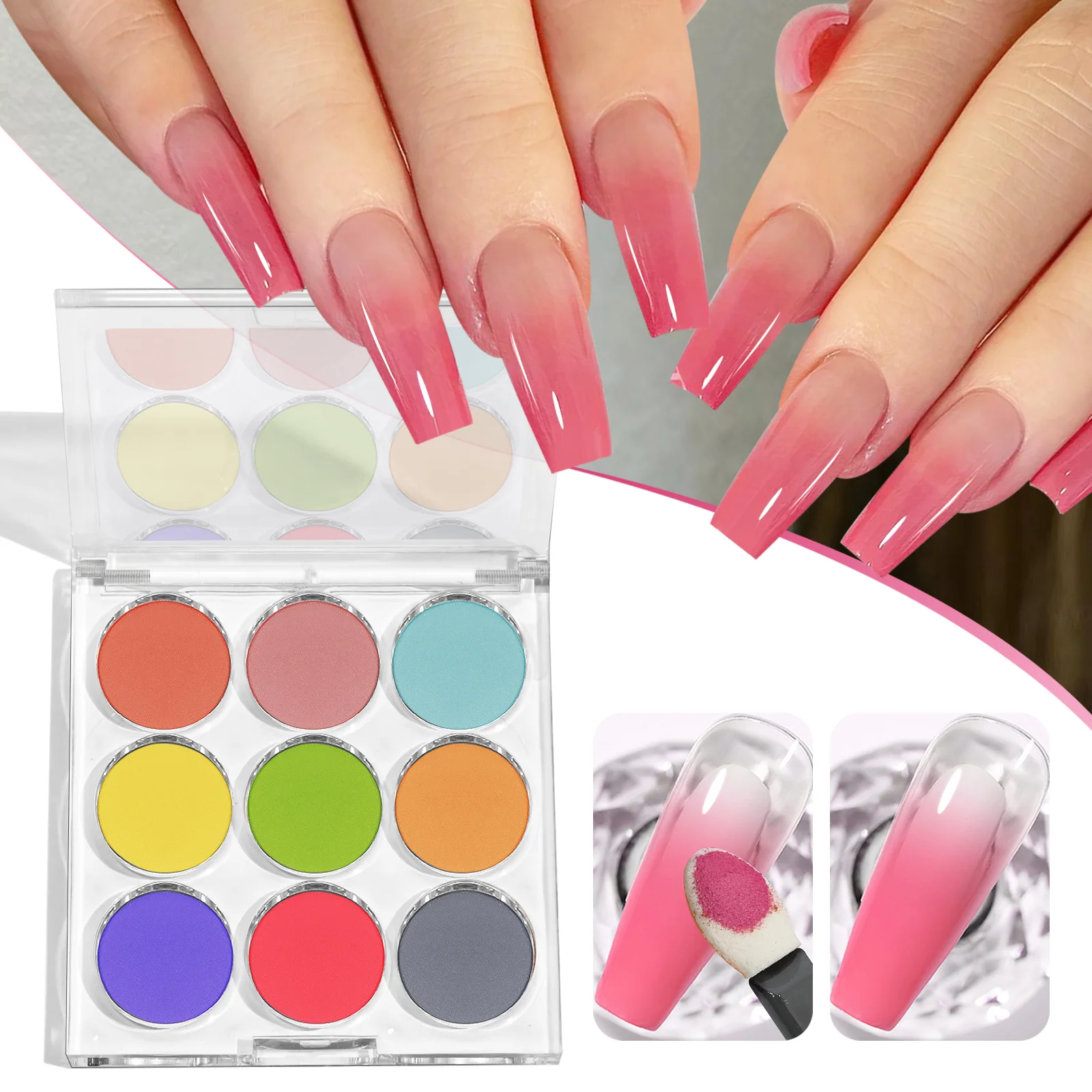 9pcs/set Gradient Nail Powder Palette Colors Nail Gradient Glitter Pigment Set Chrome Powder Manicure Accessories Mirror Effect